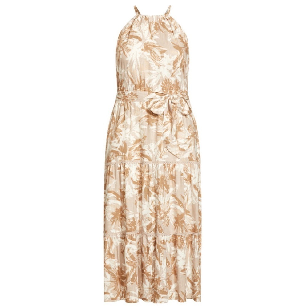 ARNA YORK Raine Halter Neck Linen Blend Cream & Tan Maxi Dress - Picture 5 of 9